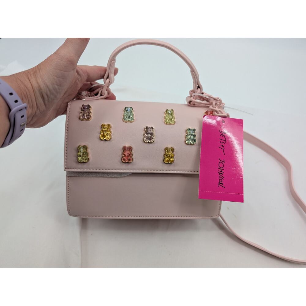 NWT Betsey Johnson Pink Gummy Bear Crossbody/ Purple Glitter Bear Charm Quirky - Picture 1 of 8